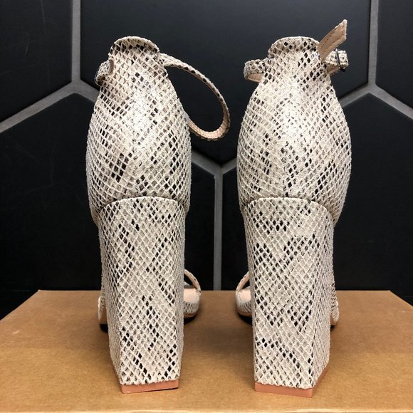Womens Public Desire Natural Snakeskin Block Heeled Heels Summer Dressy Size 8 - Picture 4 of 6